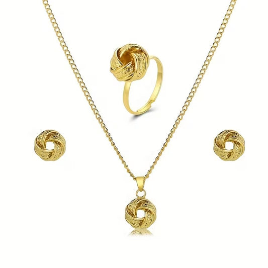 1 Set Hollow Knotted 3D Round Ring Earrings Necklace Jewelry Set Women'S Date Gift