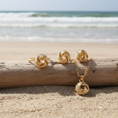 1 Set Hollow Knotted 3D Round Ring Earrings Necklace Jewelry Set Women'S Date Gift
